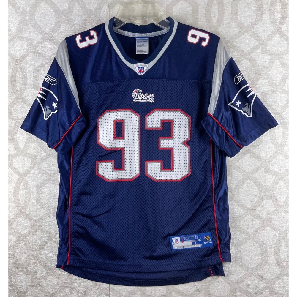 Reebok Patriots Richard Seymour 93 Boys Large Blue NFL Football Jersey Nylon L